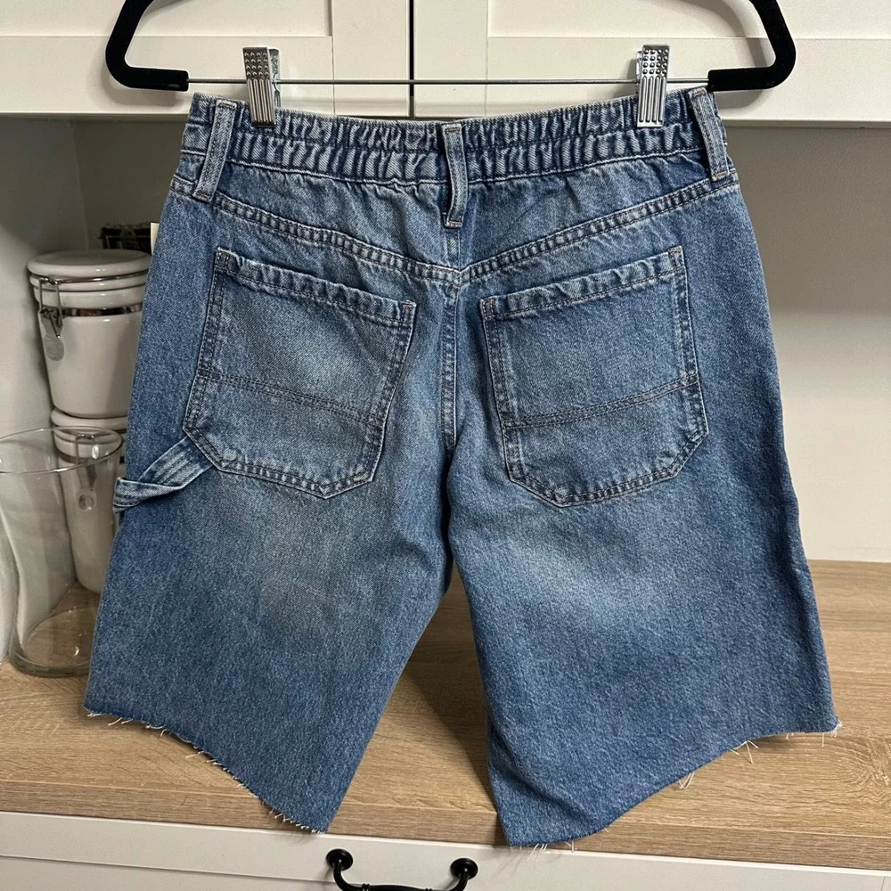 Aeropostale Baggy Jort Carpenter Women XS Blue Denim Raw Hem Non-Stretch 11